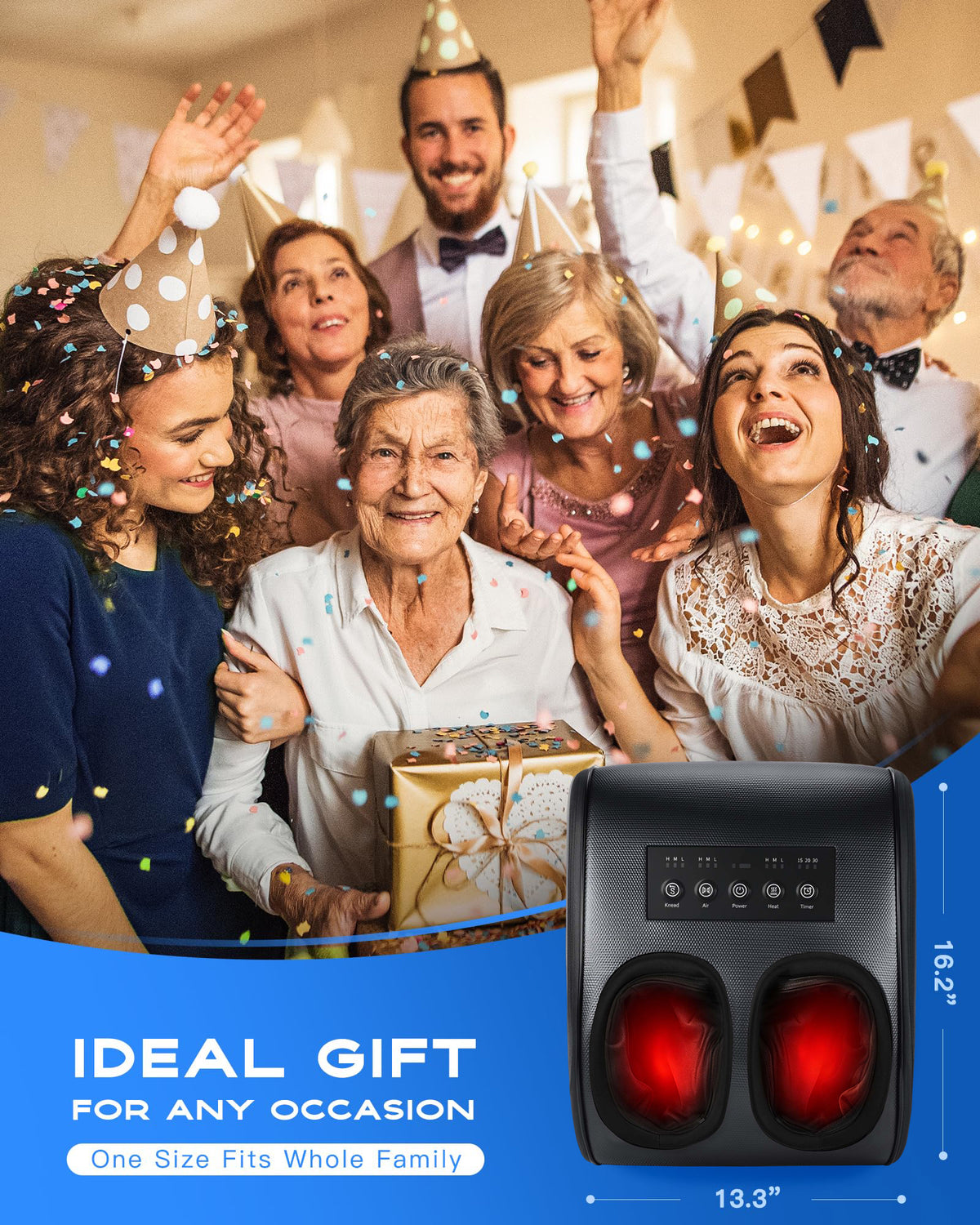 SPA4PIEDS Foot Massager with Heat, 3 Kneading Air Compression Intensities, 3 Heating Levels & Timer for Neuropathy, Circulation