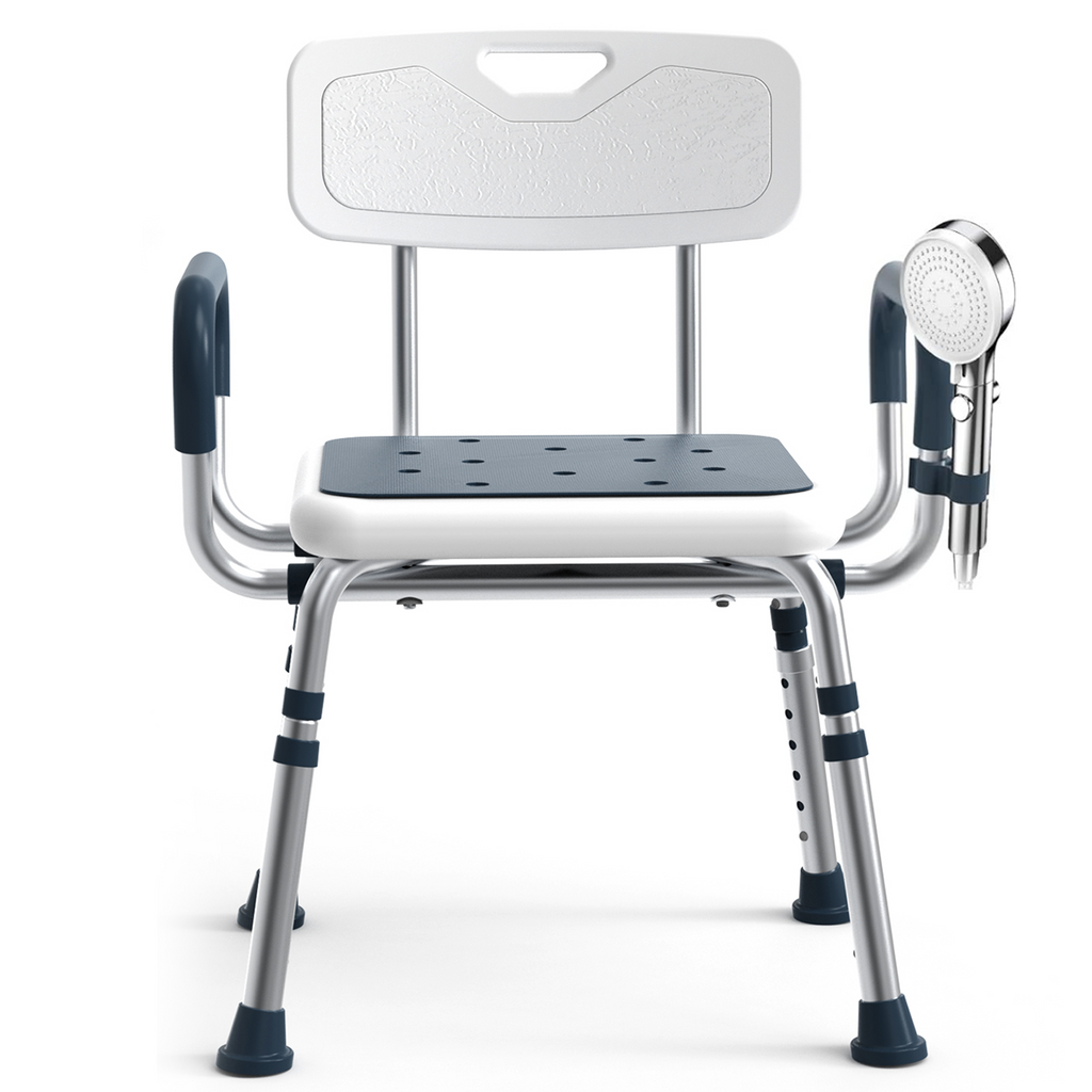 SPA4PIEDS 4-in-1 Shower Chair for Inside Shower, Anti-Scald Padded Arms, Enhance Non-Slip Feet, 6-Height Adjustable Tub Seats, Tool-Free Assembly