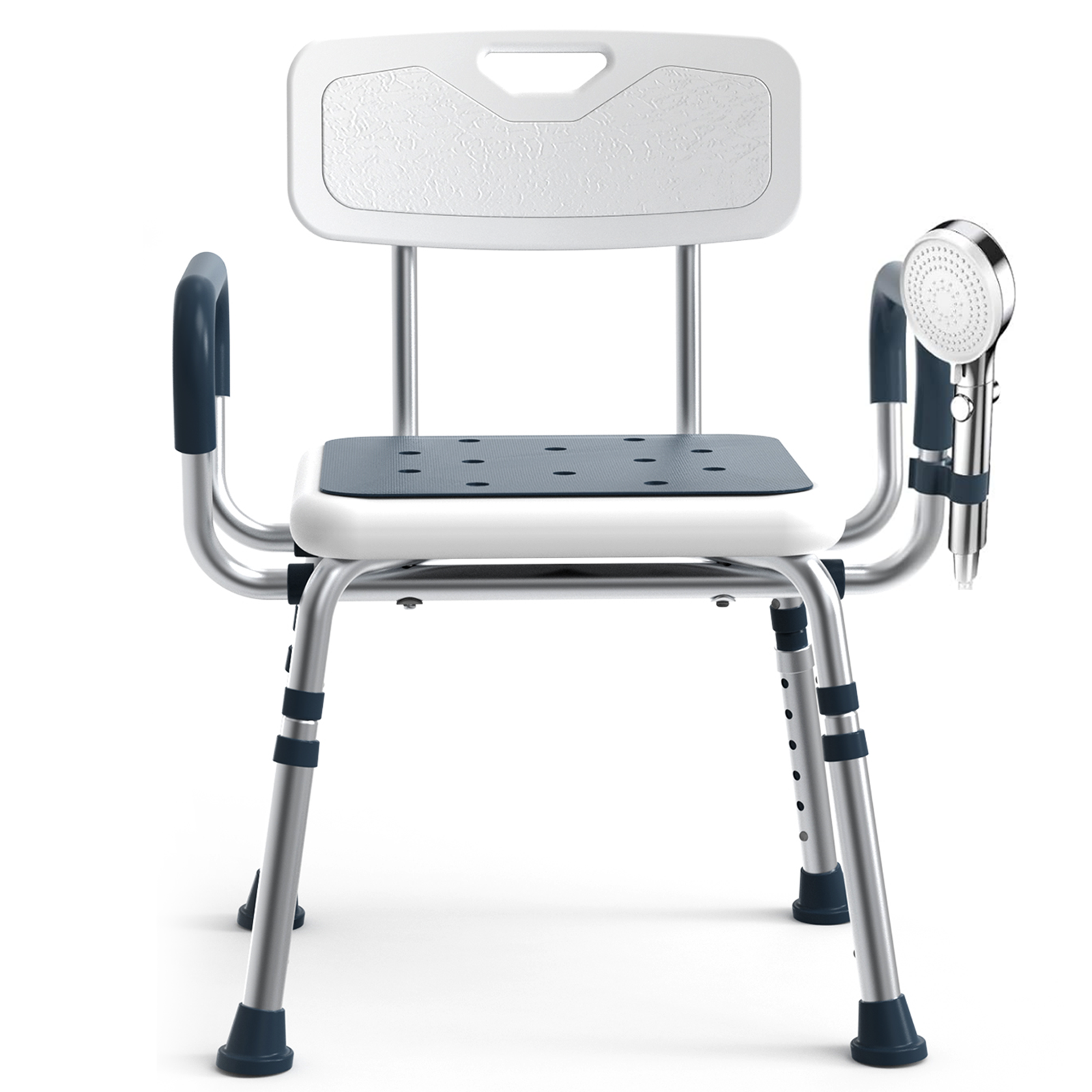 SPA4PIEDS 4-in-1 Shower Chair for Inside Shower, Anti-Scald Padded Arms, Enhance Non-Slip Feet, 6-Height Adjustable Tub Seats, Tool-Free Assembly