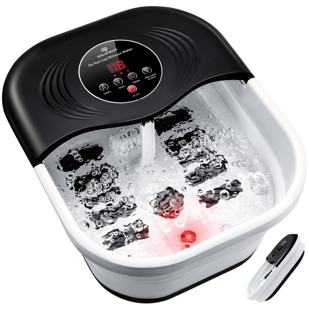 SPA4PIEDS Collapsible Foot Spa with Heat and Massage Rollers, Bubble, Red Light & Temperature Control, Foot Care Soaker Tub for Home Use, Black
