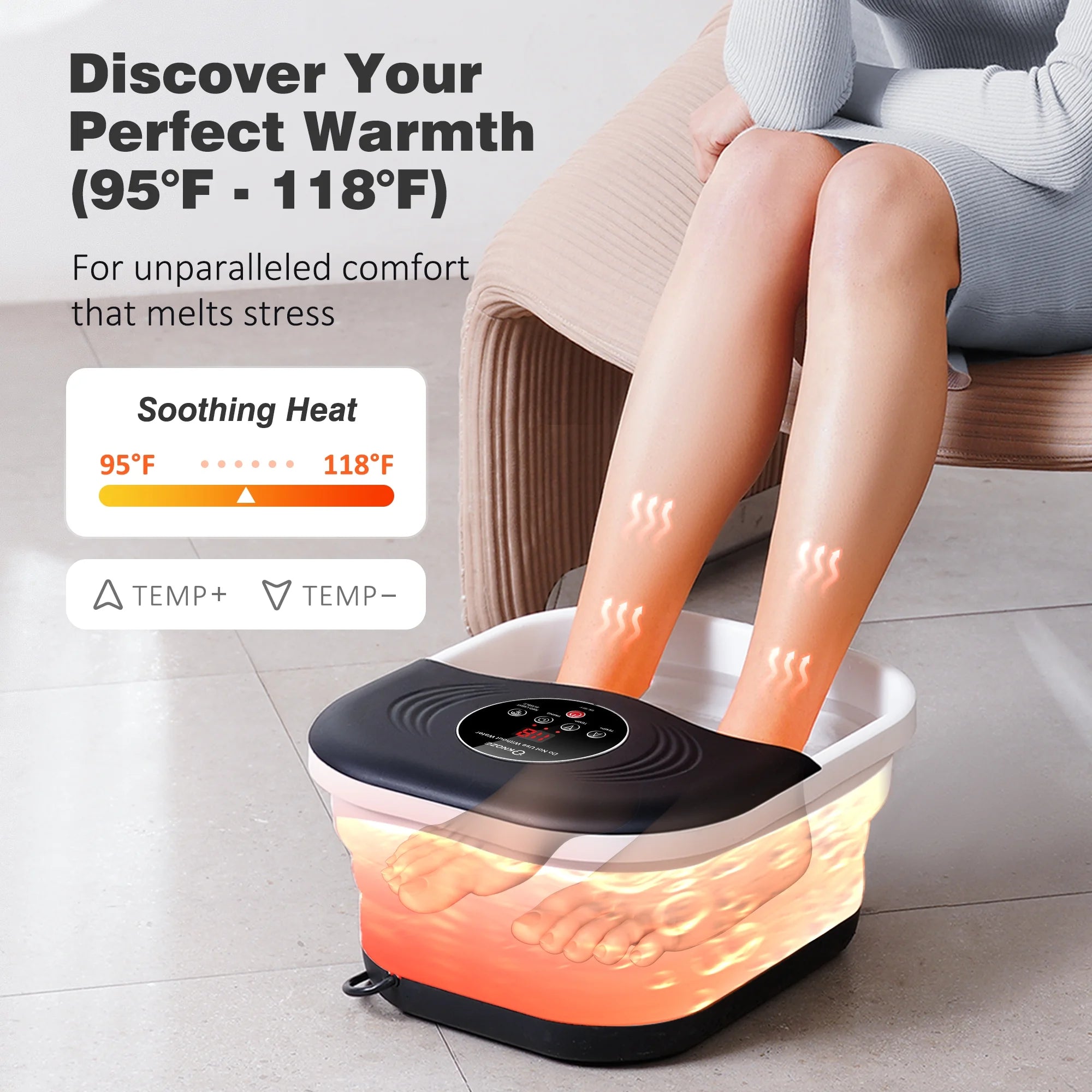 SPA4PIEDS Collapsible Foot Spa with Heat and Massage Rollers, Bubble, Red Light & Temperature Control, Foot Care Soaker Tub for Home Use, Black