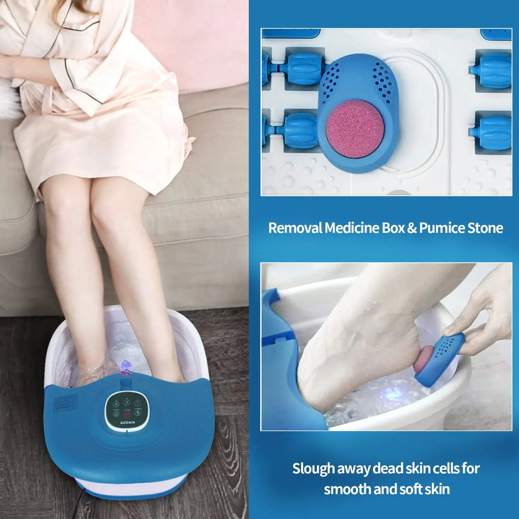 Collapsible Heated Foot Spa for Home Use, 16 Rollers, Bubbles, Pumice Stone, Foot Skin Care, Remote