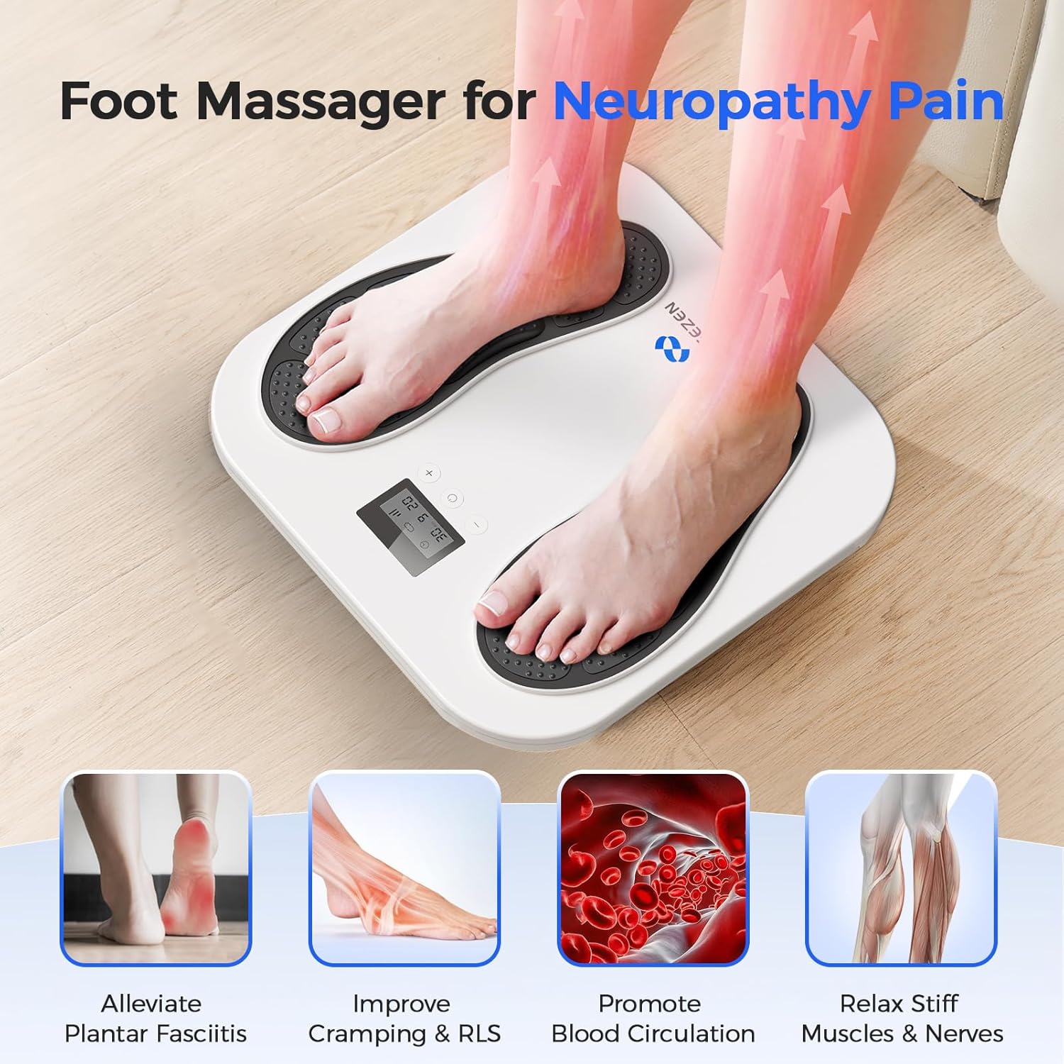 Foot Massager Rechargeable Foot Stimulator with Multiple Modes, Relaxing Foot & Leg Massager for Tired Feet, Home & Office Use, Gifts for Mom Dad