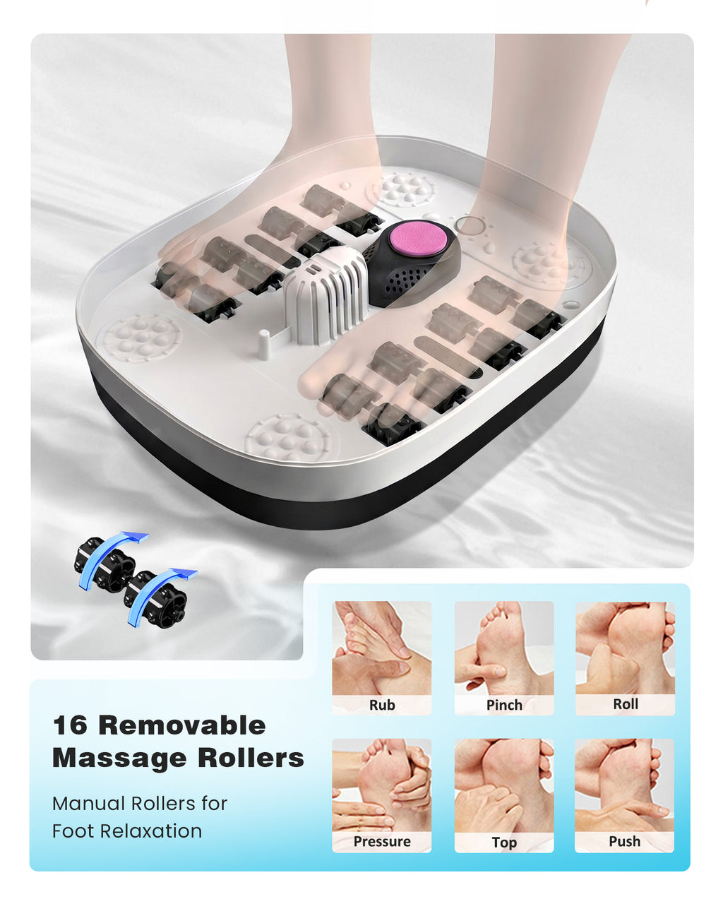 SPA4PIEDS Electric Collapsible Foot Spa with Heat, Remote Control, 16 Massage Rollers, Bubble, Temperature Adjustment, Foot Care for Home Use, Black