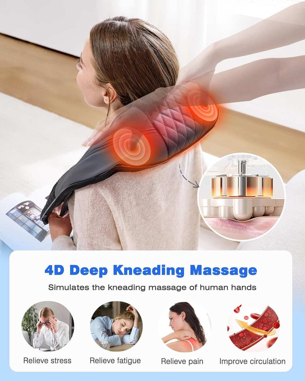 Neck and Shoulder Massager with Heat, 4D Shiatsu Neck and Back Massager with 16 Nodes for Back, Shoulder