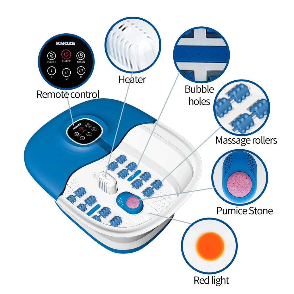 Collapsible Heated Foot Spa for Home Use, 16 Rollers, Bubbles, Pumice Stone, Foot Skin Care, Remote