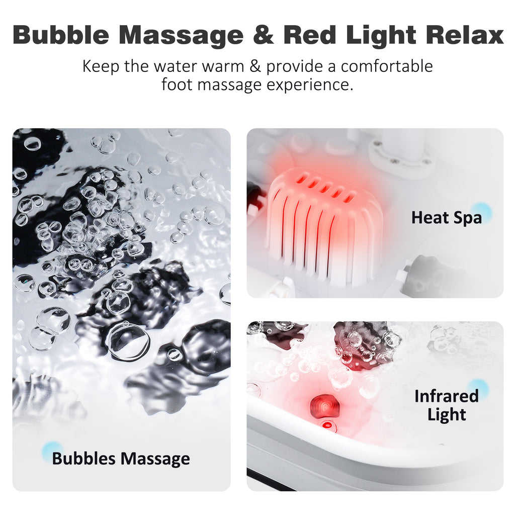 SPA4PIEDS Collapsible Foot Spa with Heat and Massage Rollers, Bubble, Red Light & Temperature Control, Foot Care Soaker Tub for Home Use, Black