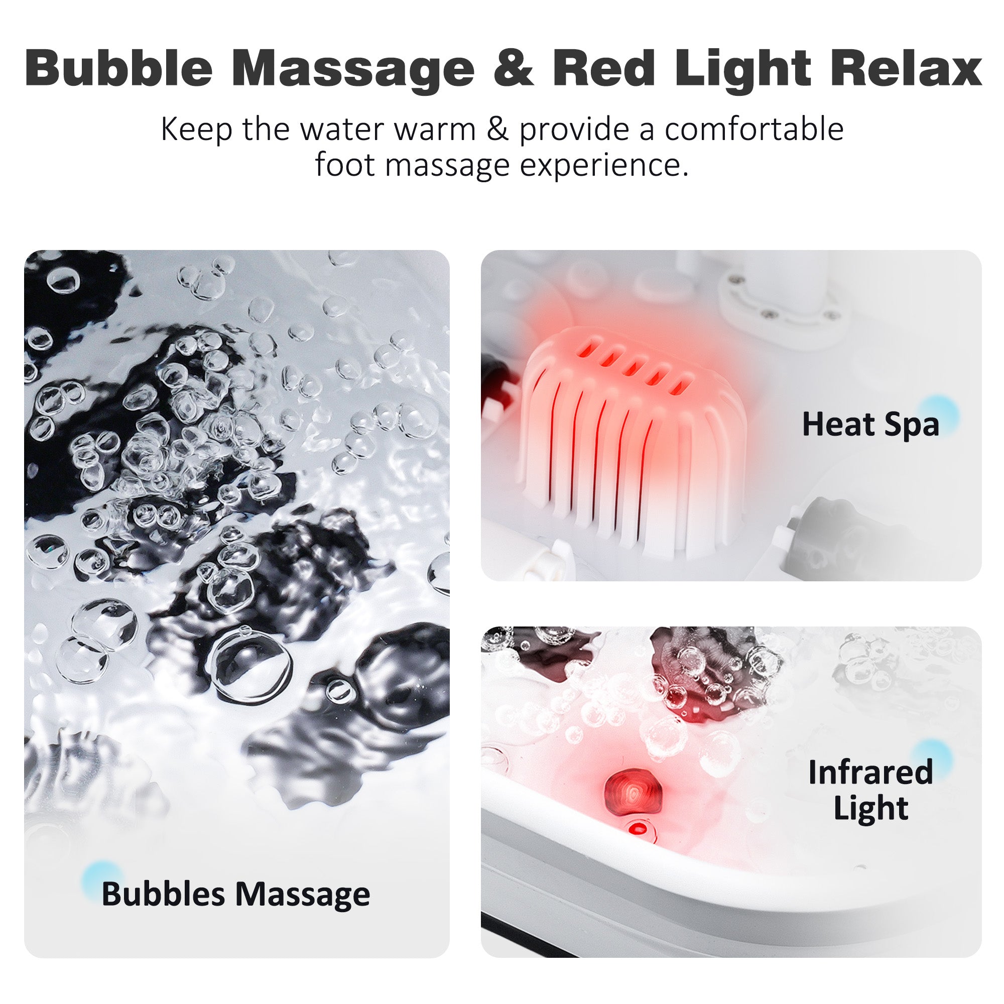 SPA4PIEDS Collapsible Foot Spa with Heat and Massage Rollers, Bubble, Red Light & Temperature Control, Foot Care Soaker Tub for Home Use, Black