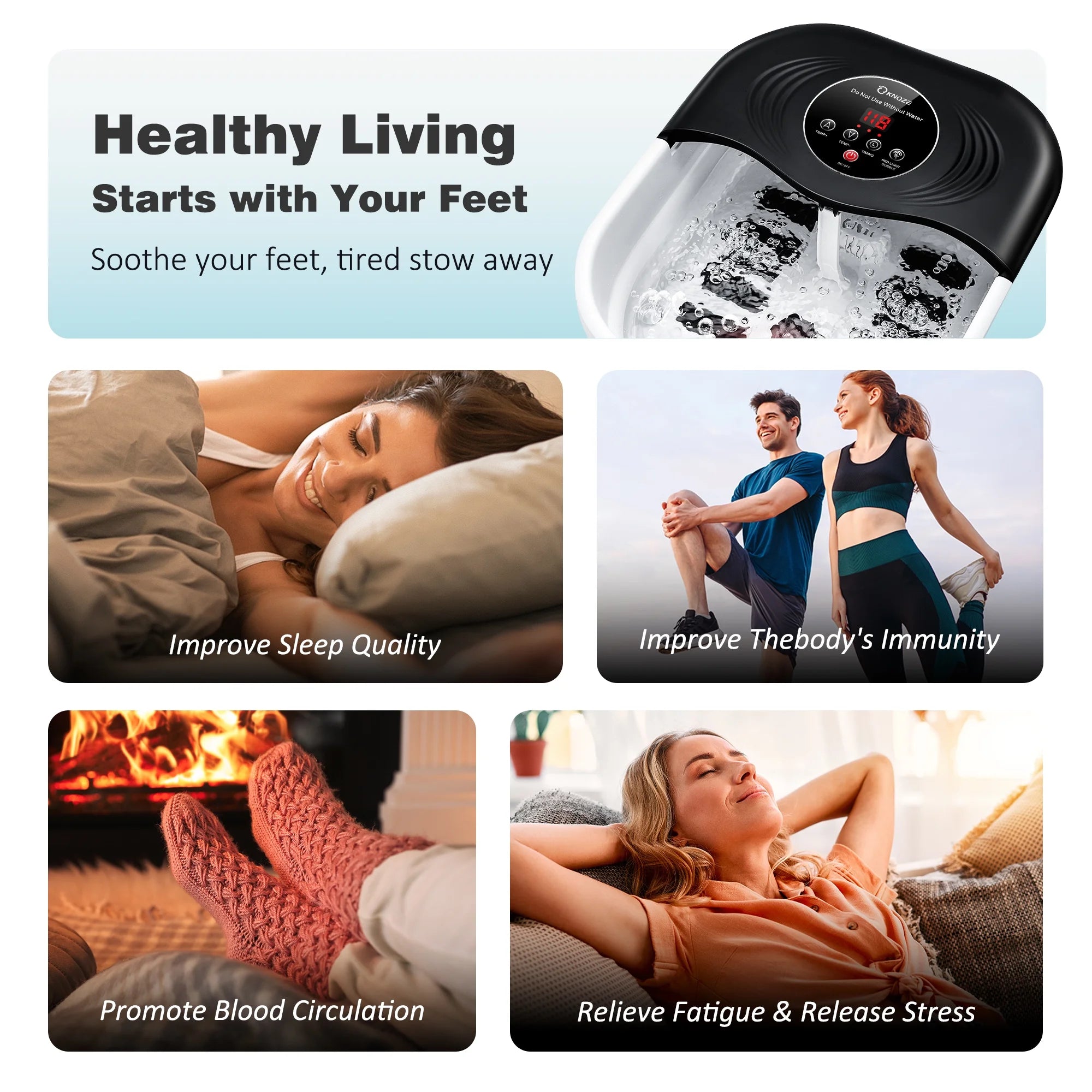 SPA4PIEDS Collapsible Foot Spa with Heat and Massage Rollers, Bubble, Red Light & Temperature Control, Foot Care Soaker Tub for Home Use, Black