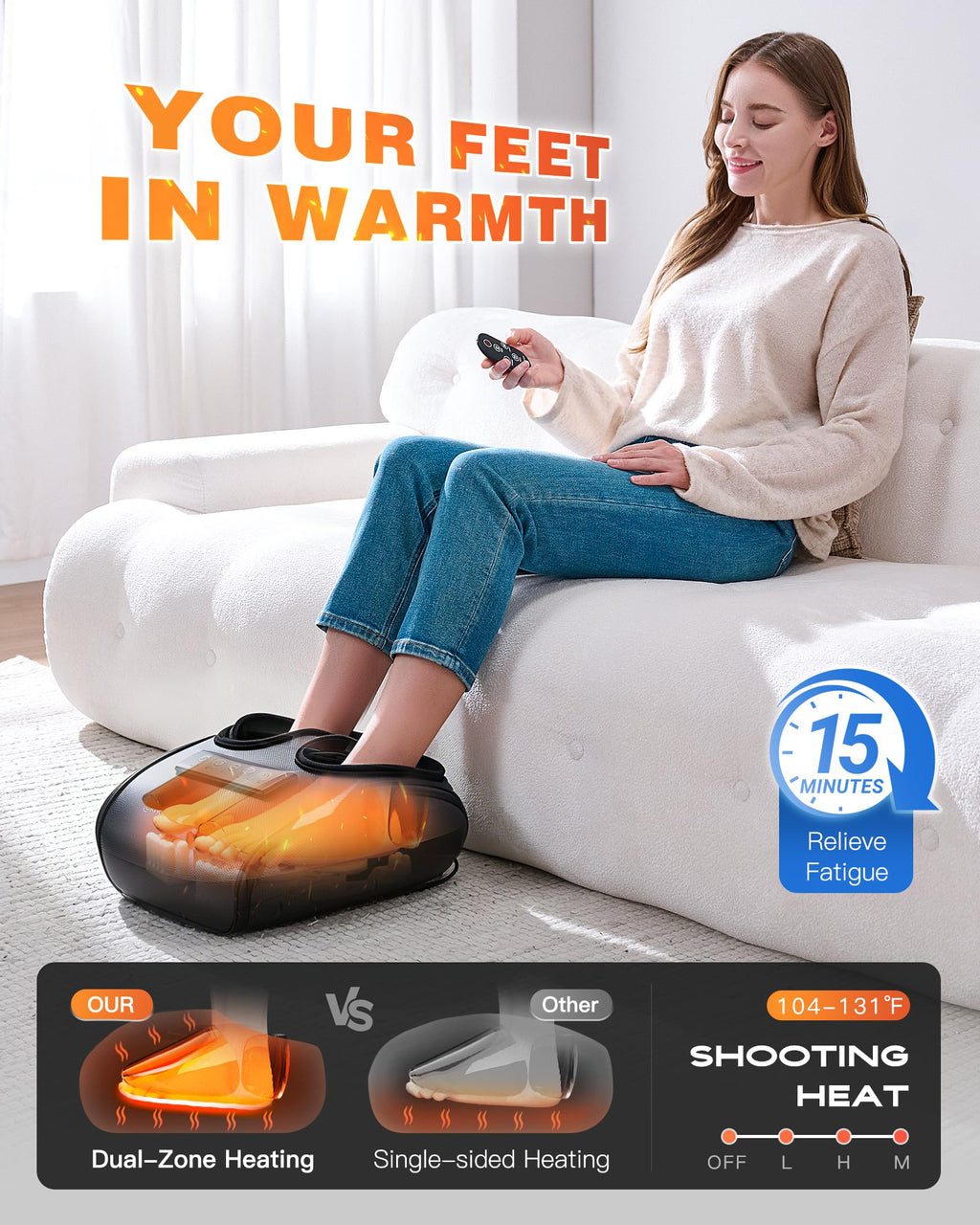 SPA4PIEDS Foot Massager with Heat, 3 Kneading Air Compression Intensities, 3 Heating Levels & Timer for Neuropathy, Circulation