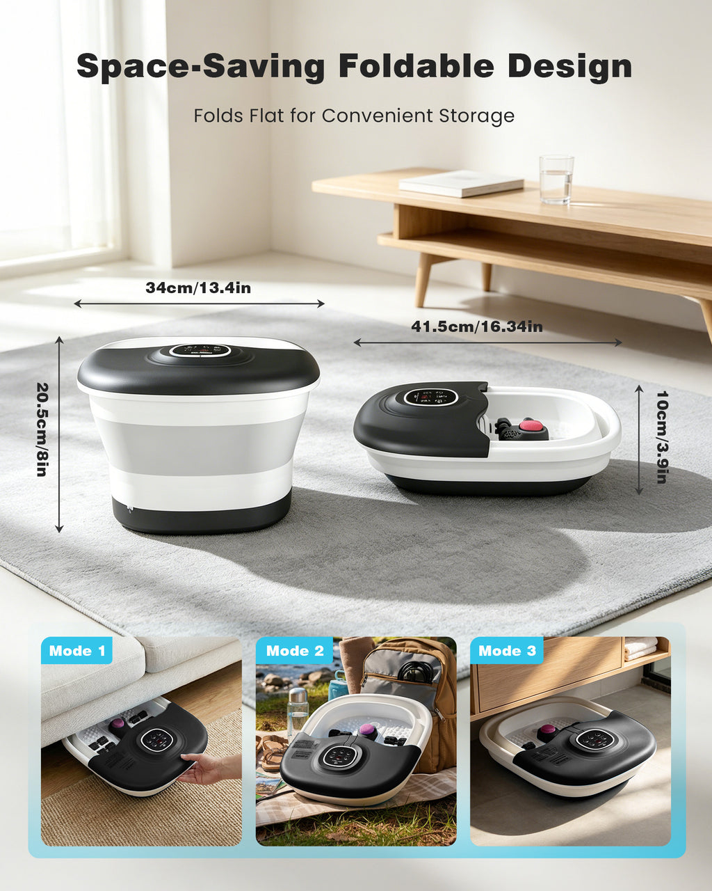 SPA4PIEDS Electric Collapsible Foot Spa with Heat, Remote Control, 16 Massage Rollers, Bubble, Temperature Adjustment, Foot Care for Home Use, Black
