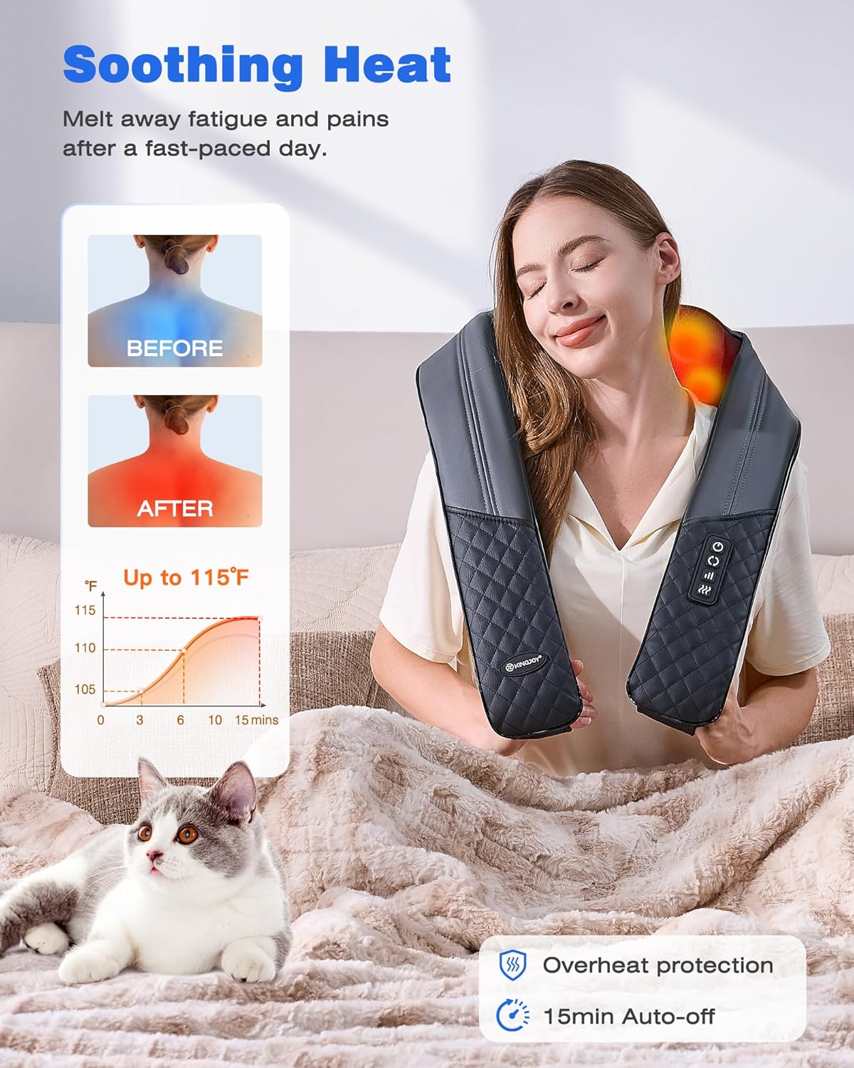 Neck and Shoulder Massager with Heat, 4D Shiatsu Neck and Back Massager with 16 Nodes for Back, Shoulder