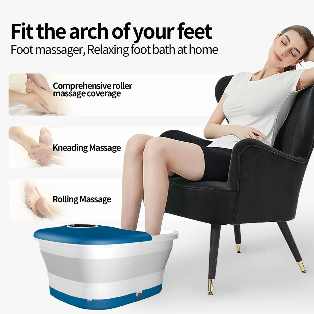 Collapsible Heated Foot Spa for Home Use, 16 Rollers, Bubbles, Pumice Stone, Foot Skin Care, Remote