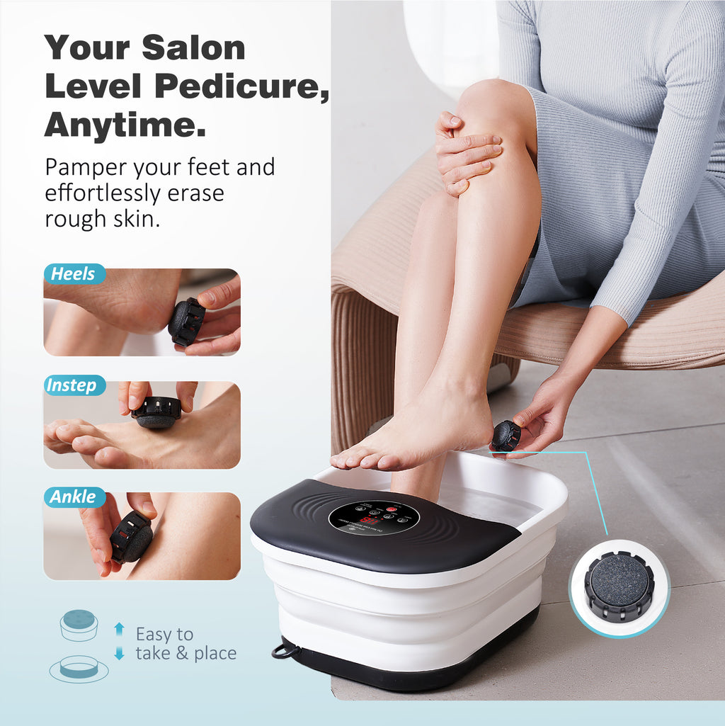 SPA4PIEDS Collapsible Foot Spa with Heat and Massage Rollers, Bubble, Red Light & Temperature Control, Foot Care Soaker Tub for Home Use, Black
