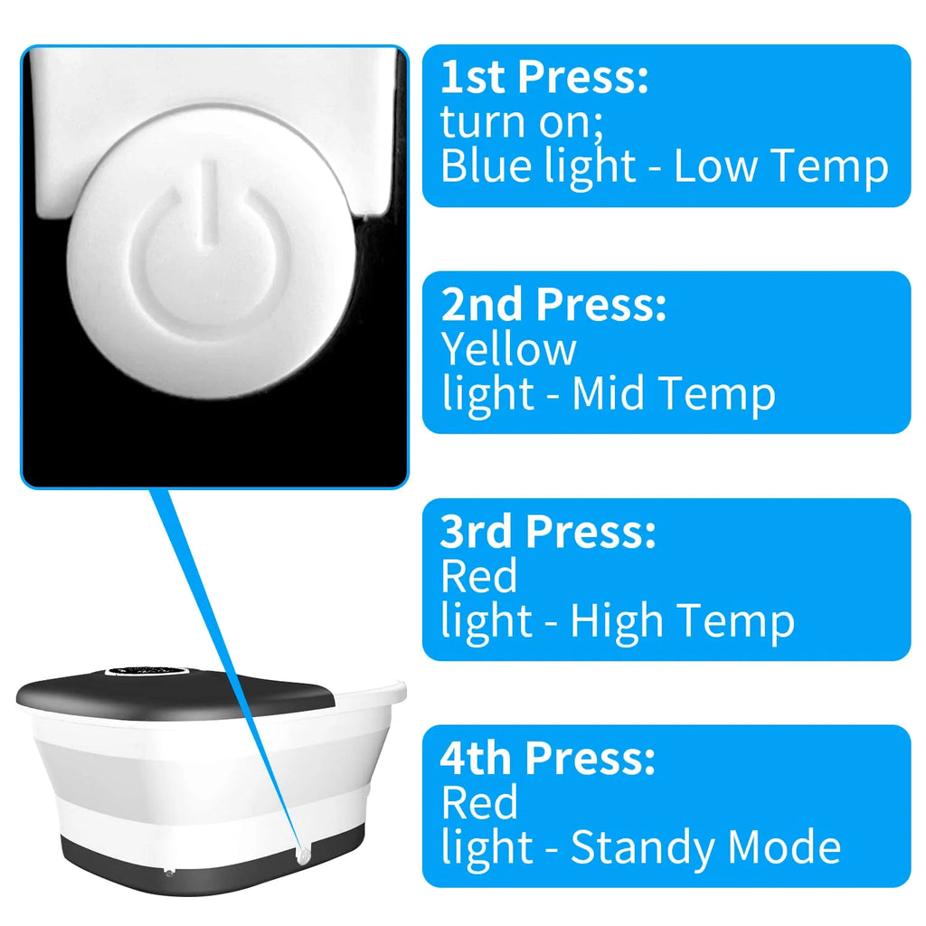 Collapsible Heated Foot Spa for Home Use, 16 Rollers, Bubbles, Pumice Stone, Foot Skin Care, Remote