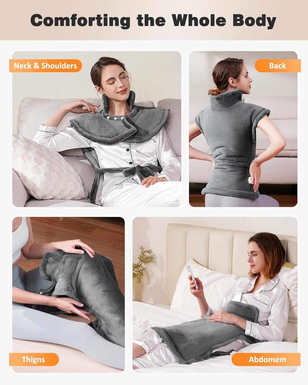 SPA4PIEDS Weighted Heating Pad for Neck and Shoulders and Back, 2.5lb Large Electric Wearable Gifts for Women, Men, Mom, Dad (Grey)