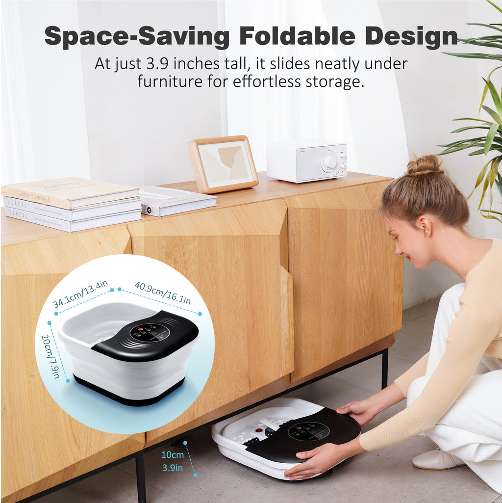 SPA4PIEDS Collapsible Foot Spa with Heat and Massage Rollers, Bubble, Red Light & Temperature Control, Foot Care Soaker Tub for Home Use, Black