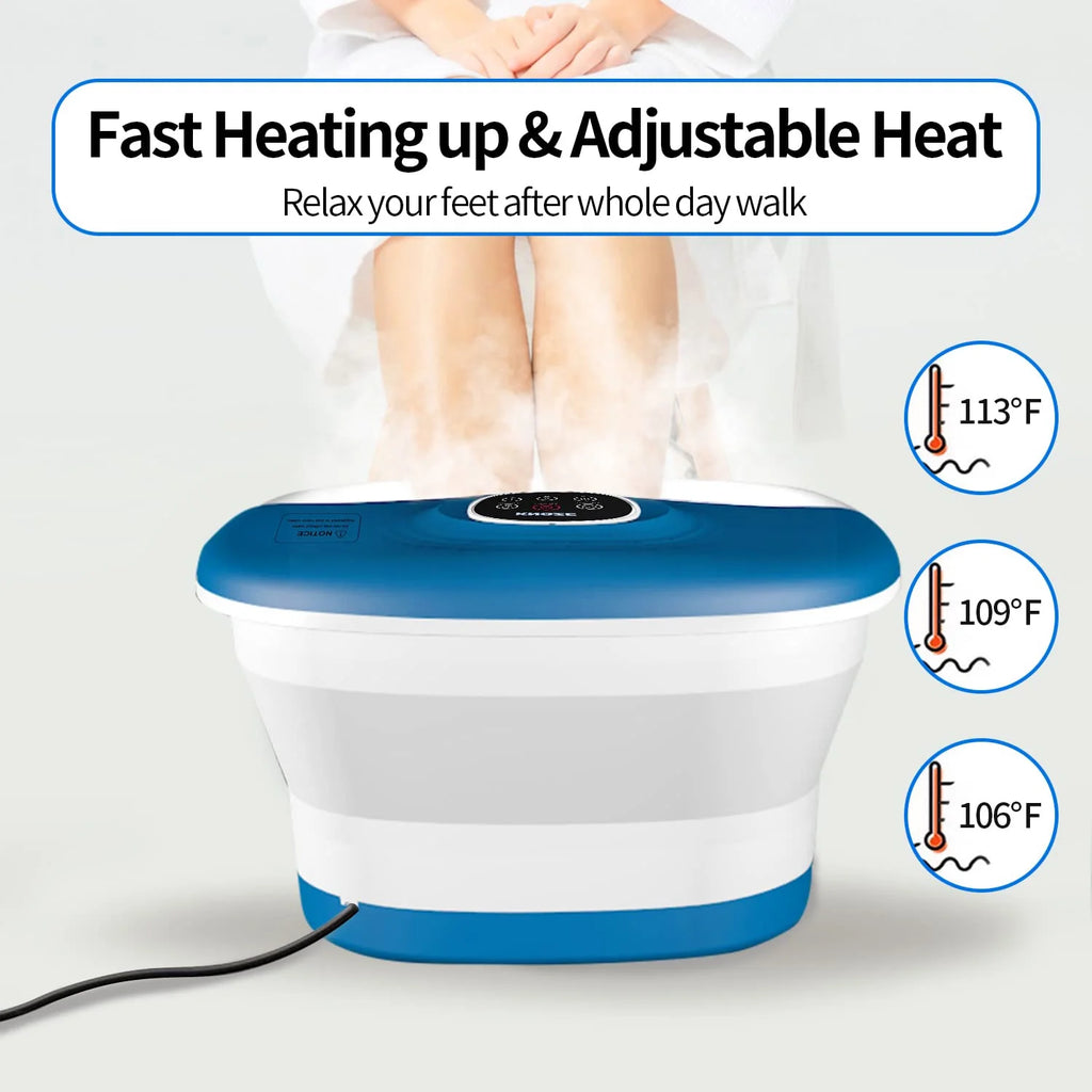 Collapsible Heated Foot Spa for Home Use, 16 Rollers, Bubbles, Pumice Stone, Foot Skin Care, Remote