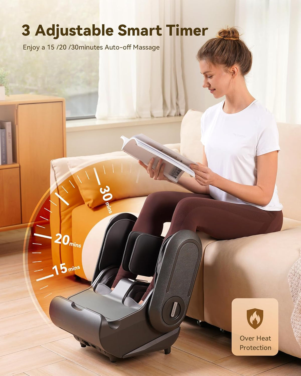 2 in 1 Shiatsu Foot Massager Machine Foot and Calf Massager with Adjustable Heat, Relaxation Gifts for Women Men, Fits up to Size 14