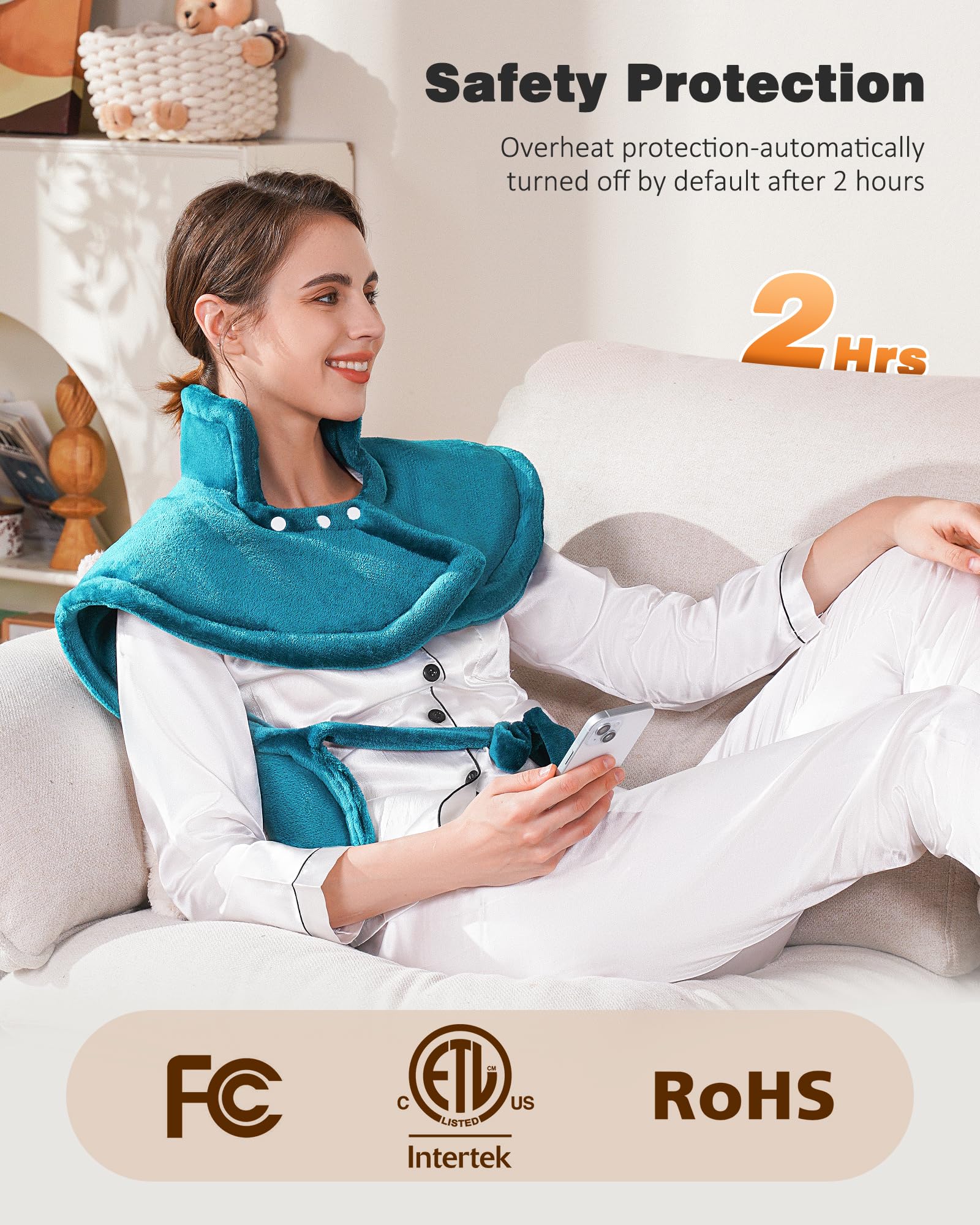 SPA4PIEDS Weighted Heating Pad for Neck and Shoulders and Back, 2.5lb Large Electric Wearable Gifts for Women, Men (Teal)
