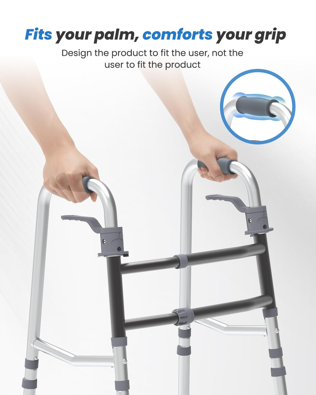 SPA4PIEDS Folding Narrow Walker for Seniors – Adjustable Width & Height, Lightweight Aluminum Adult Walker with Basket, 2 Skis, 5" Front Wheels, for Mom and Dad, Elderly & Disabled